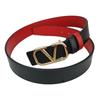 Ceinture Mode Ins Simple Noir Et Rouge Unisexe 4.0Cm Boucle Lisse Lettre V Pour Hommes Et Femmes