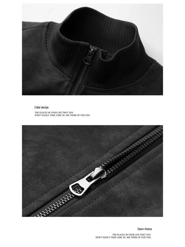 Premium Youth Stand Collar Leather Jacket – Trendy, Handsome Couple Style