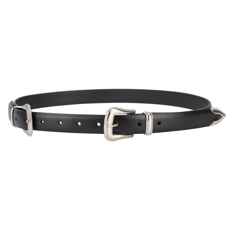 European & American Style Double-Head Engraved Ladies Belt with Decorative Pin Buckles