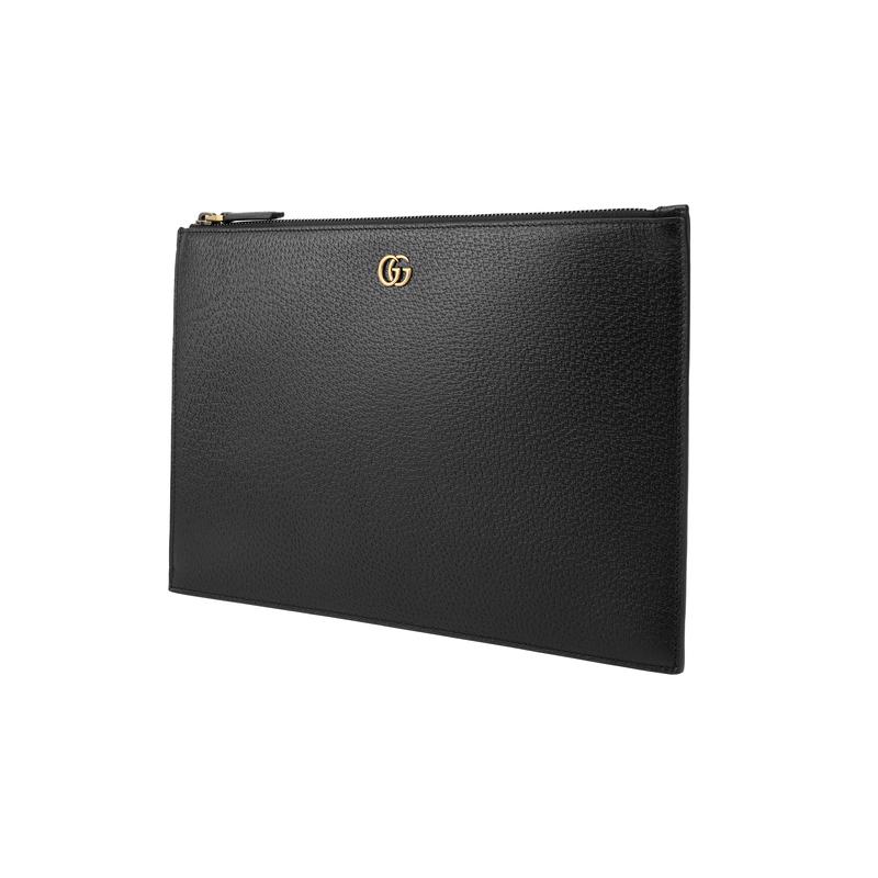 Gucci GG Marmont Marmont Etiqueta Dourada Antiga Logo Clássico Recomendado Bolsa de Mão de Couro Masculina Preta