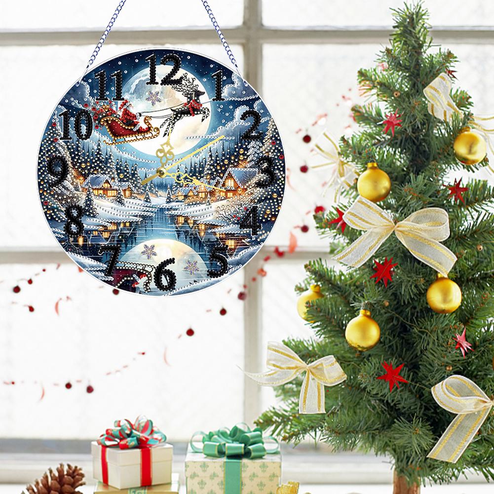 2D Flat DIY Xmas Diamond Painting Clock Pendant Acrylic Special Shape Irregular Shaped Drilling for Living Room Decoration