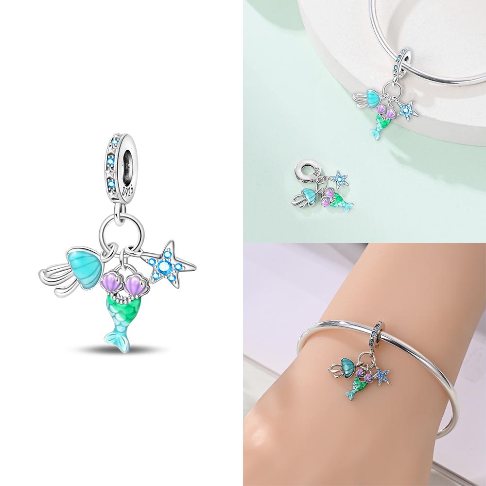 Charms 925 Silver Blue Turtle Hermit Crab Fortune Cat Beads Fit Bracelet Women Luxury Jewelry Diy Friend Fine Gift