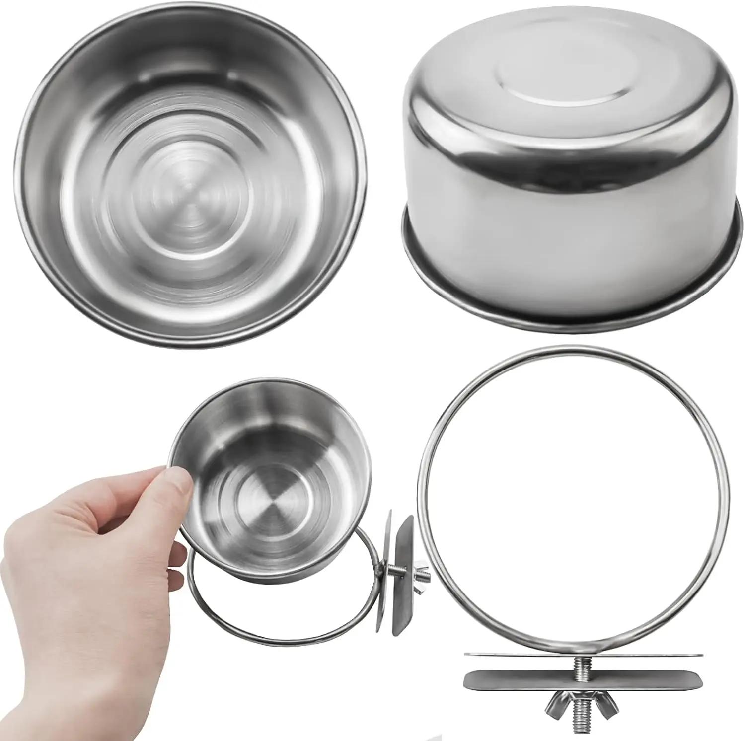 

Большая Съемная Непрогрызаемая Кормушка-Миска для Попугая из Нержавеющей Стали с Держателем-Зажимом для Клетки для Птиц, Чашка для Еды и Воды 10cm