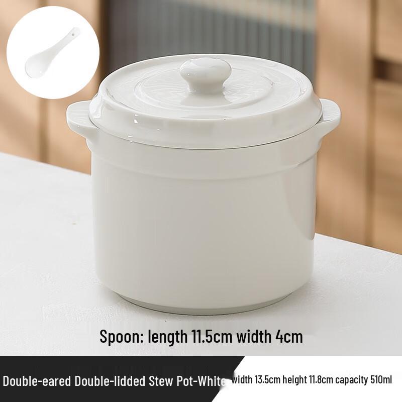 LISM 510ml Double-Lid Ceramic Stew Pots, 4-Pack