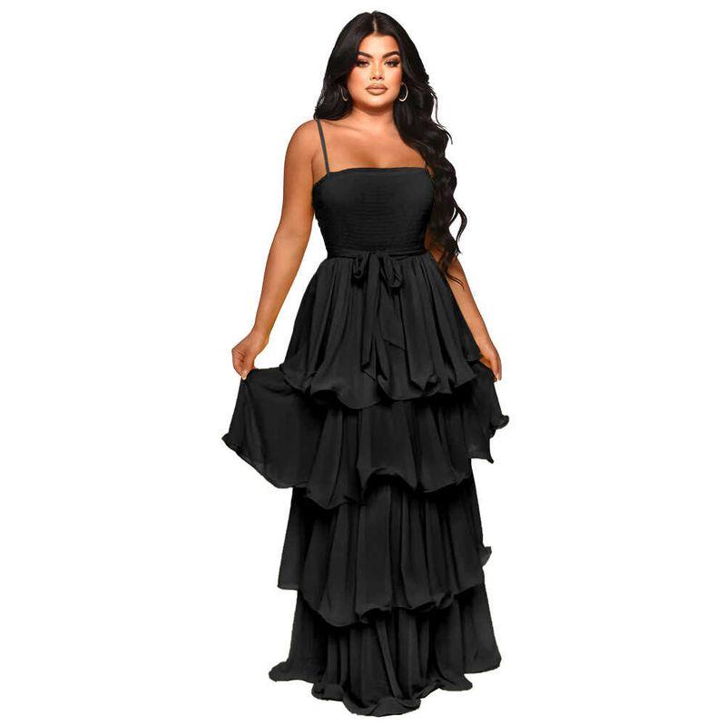 

Chiffon Suspender Summer Dress Chiffon Gentle Temperament Sling High Waist Cake Dress Black S