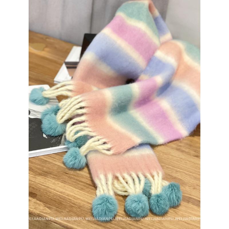 Only home, keep N strips for yourself! Real Rex Rabbit Hairball! Thick Hair Flu Pulled Tassel Striped Big Scarf Big