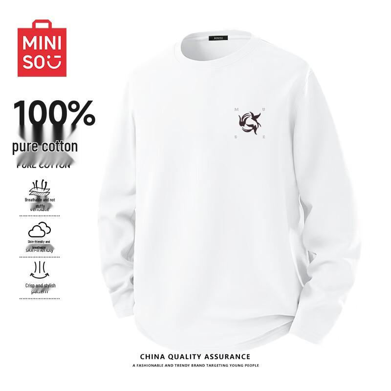 

MINISO Men s Pure Cotton Crew Neck Long Sleeve Heavyweight T-Shirt L