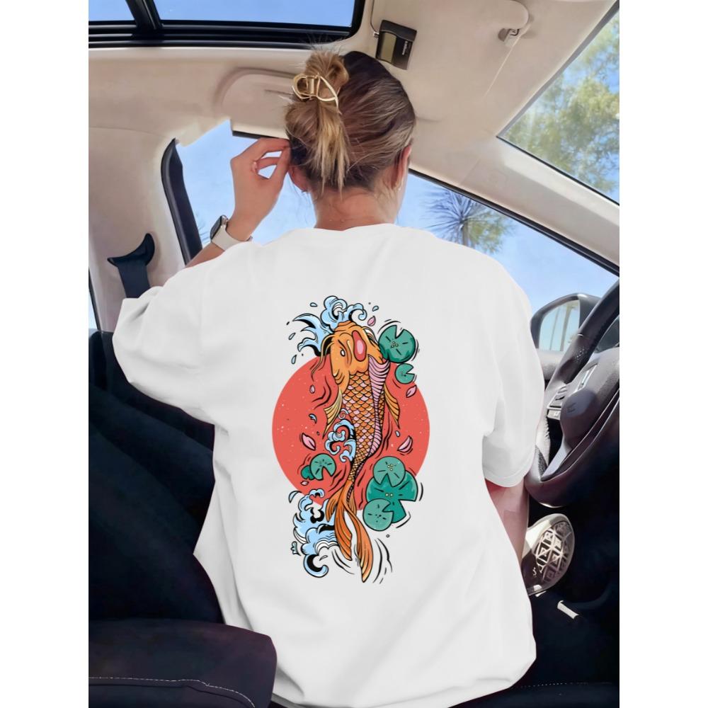 Harajuku Japan Tokyo Koi Print T-Shirt Women Summer Breathable Short Sleeve Clothing Multicolor Crewneck Tee Shirt