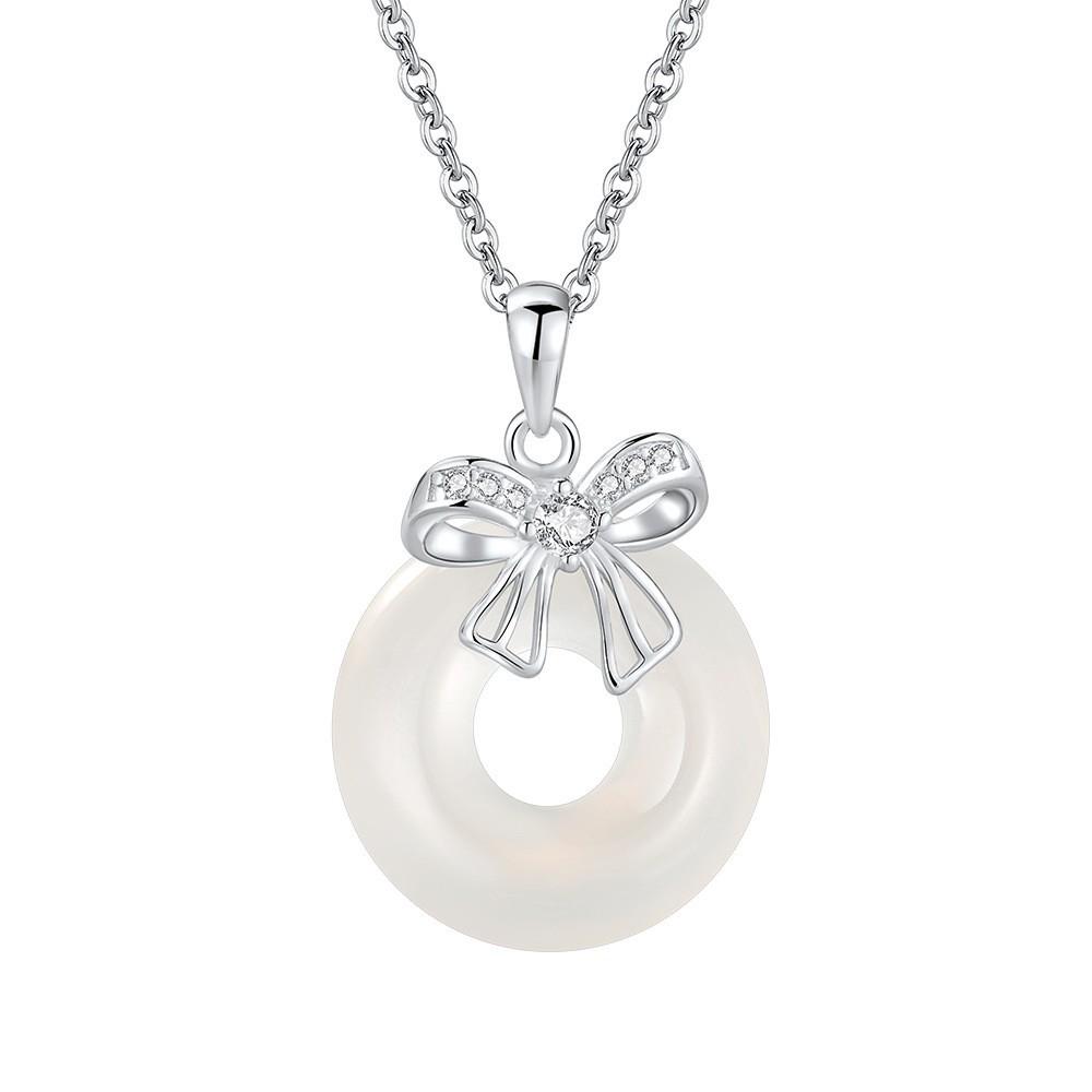 S925 Sterling Silver Bow Knot White Agate Necklace for Women - Elegant Chinese Style Friendship or Birthday Gift Sterling Silver