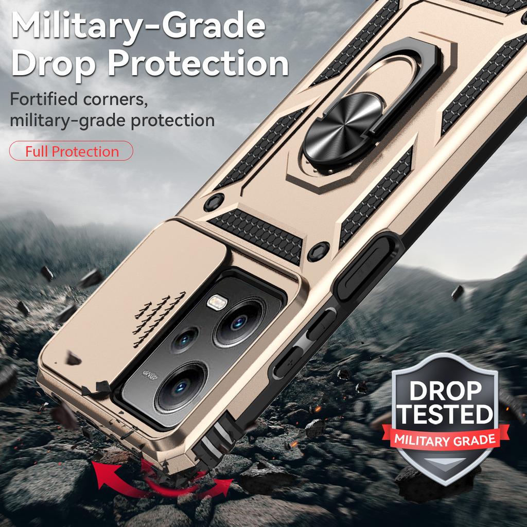 Určeno pro Xiaomi Redmi Note 12 Pro (5G)/ Pouzdro na telefon Xiaomi Poco X5 Pro Armor s kovovým kroužkem a stojánkem, ochrana objektivu fotoaparátu a nárazuvzdorné pouzdro