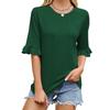 Spring Summer New Solid Color Pinstripe Crew Neck Puff Sleeve Elbow-Length T-shirt Top for Leisure Europe USA Leisure Foreign Trade