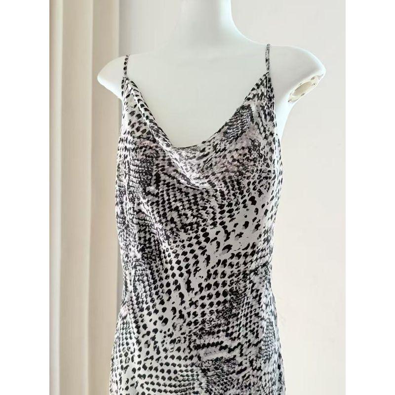 Out of Russia Foreign Trade Order Women Clothes Chiffon Python Pattern Swing Collar Sling Dress