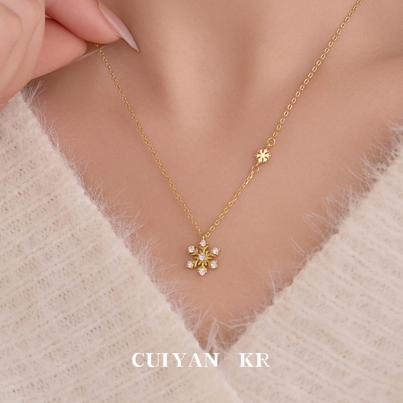 Autumn/Winter S925 Sterling Silver Snowflake Necklace – Korean Style Light Luxury Clavicle Chain for Women