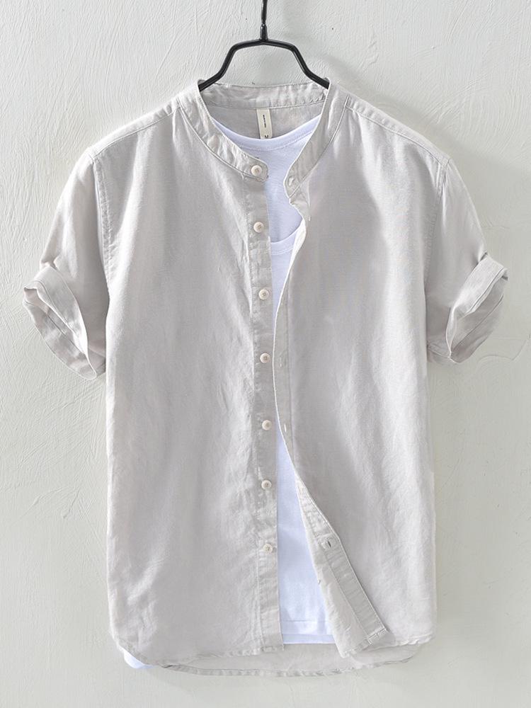 Men's 2026 Chinese Style Cotton Linen Stand Collar Short Sleeve Shirt