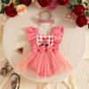 Sweet Baby Girl Fruit Flower Mesh Patchwork Dress with Lace Trim, Bowknot, Harem Skirt, and Hair Tie.