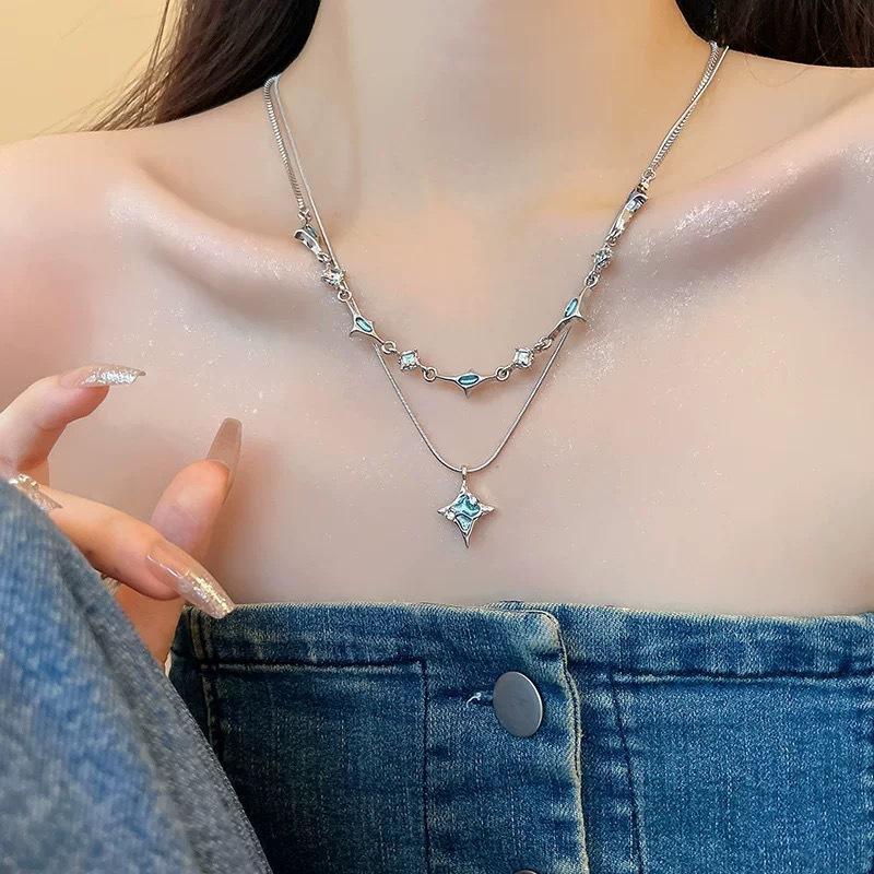 Starlight Necklace, Quadrilateral Star Pendant Double-layered Layered Necklace, Women's Summer Accessory Collar Chain