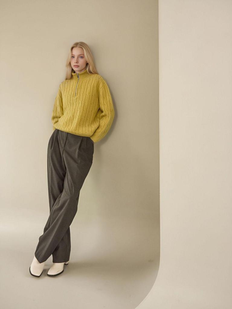 2025 Puyuan Women's Casual Cable Knit Stand Collar Zipper Sweater - 100% Wool, Autumn/Winter Collection.