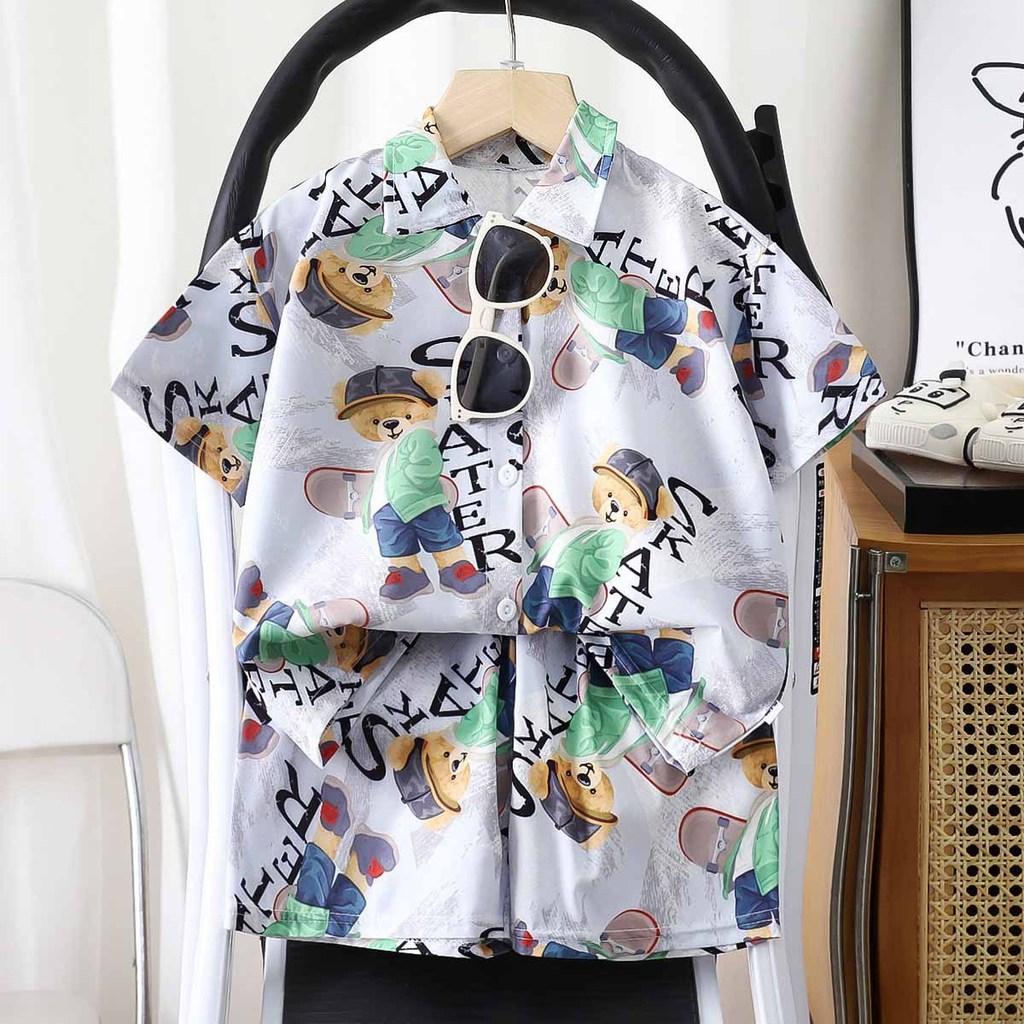 Summer Kids Cotton Blend Floral Shirt Shorts Set For Boys And Girls