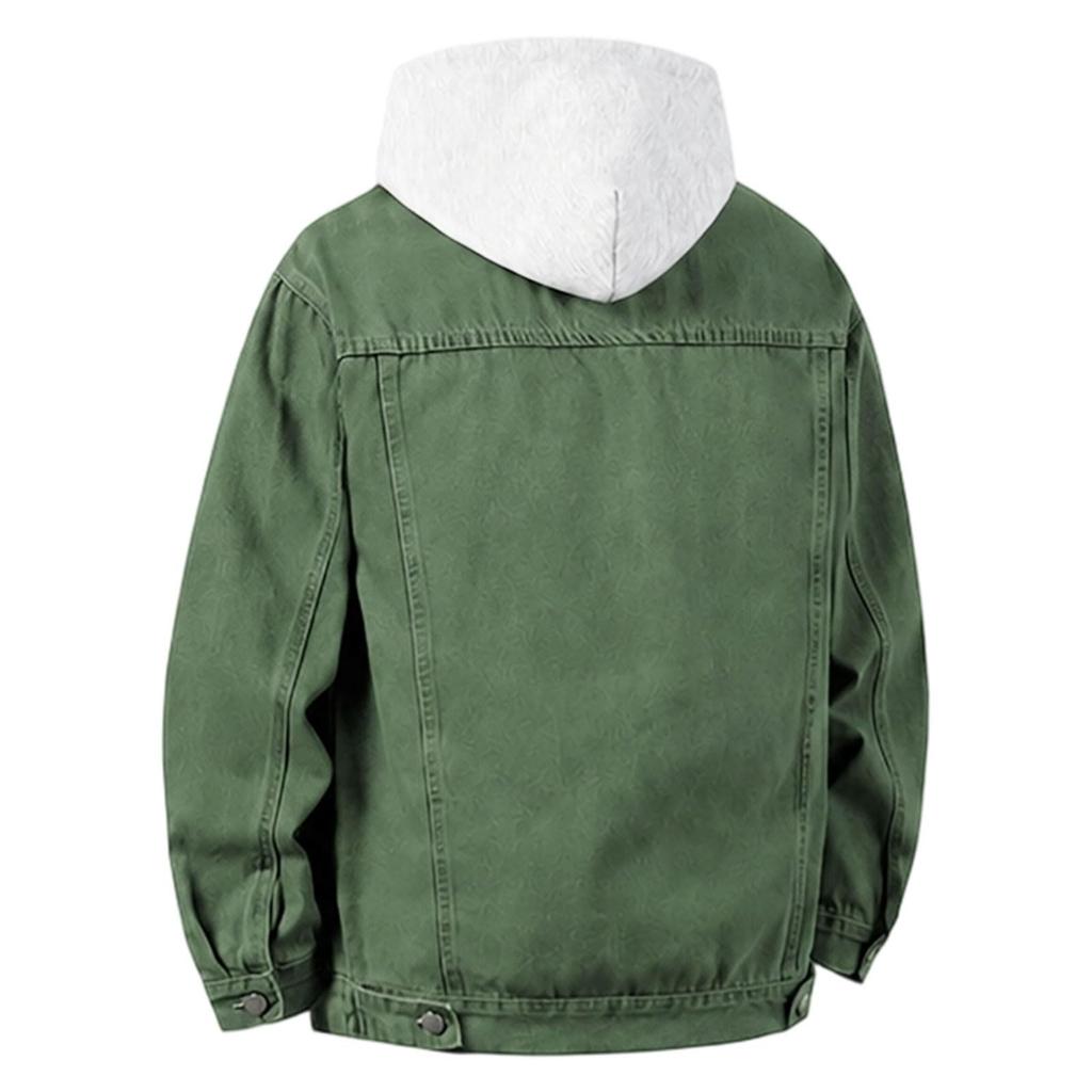 Men's Color Denim Hooded Jacket for Winter Casual Wear