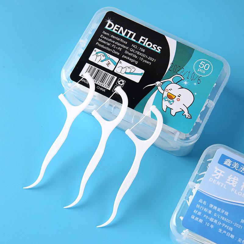 Large Box of 50 High Tensile Strength Floss Picks - Flat Wire Interdental Cleaners