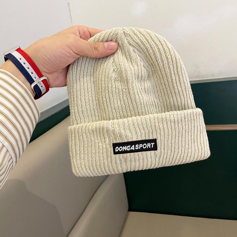 Autumn and Winter Woolen Pullover Hat for Women Fashionable and Versatile Letter Label Knitted Hat for Cycling Windproof Baotou Cold Hat for Men
