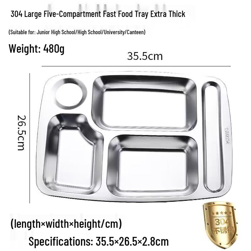 HANDUNYOU 304 Stainless Steel Compartmented Fast Food Tray