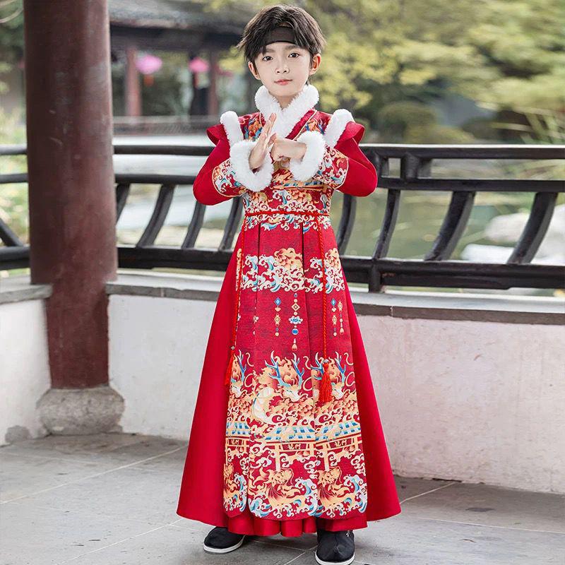 

Winter Velour Hanfu: Children s Tang Suit, Young Master s Sinology Performance Attire in Classic Chinese Style 120 (for 115-125 cm height)