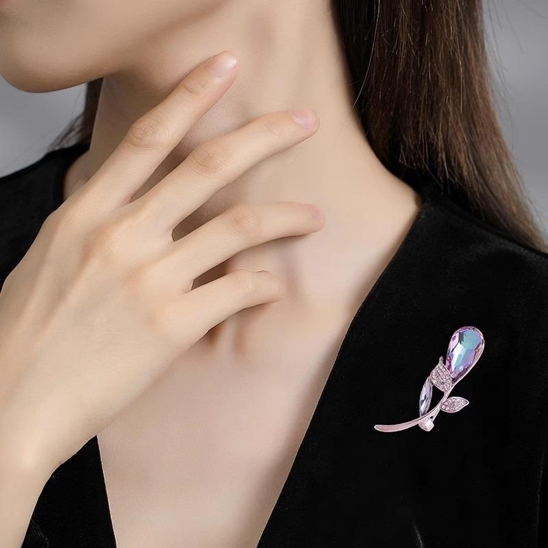 Elegant Purple Spiral Brooch, High-end Feminine Personality Crystal Tulip Brooch, Niche Design Sense Brooch