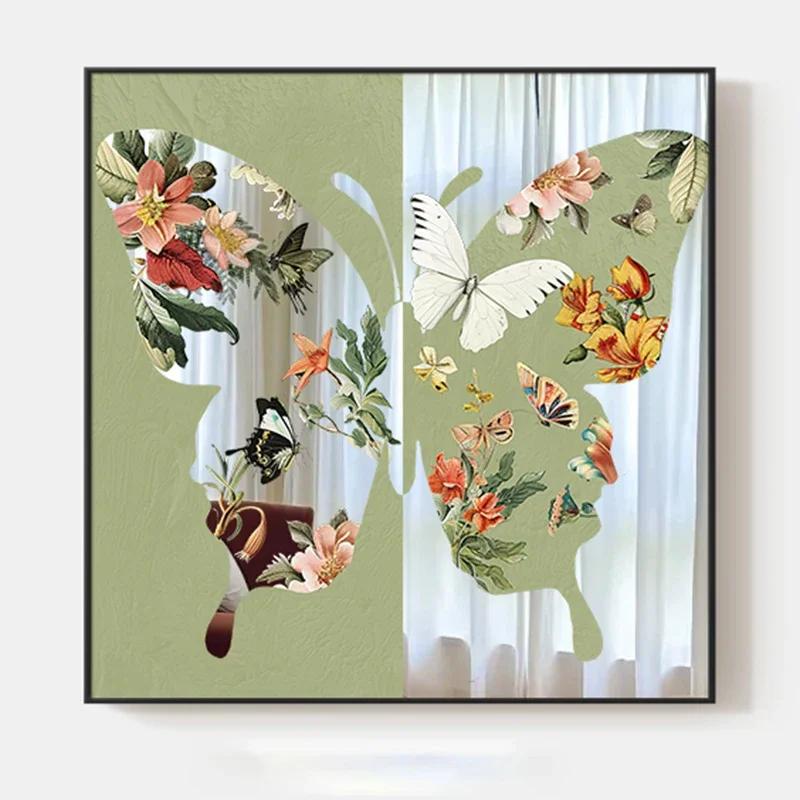 

Murals Wall Hanging Mirror Elegant Wall Murals Living Room Vintage Luxury Mural Butterfly Large Hanger Art Mural Decorative 30X30CM зелёный