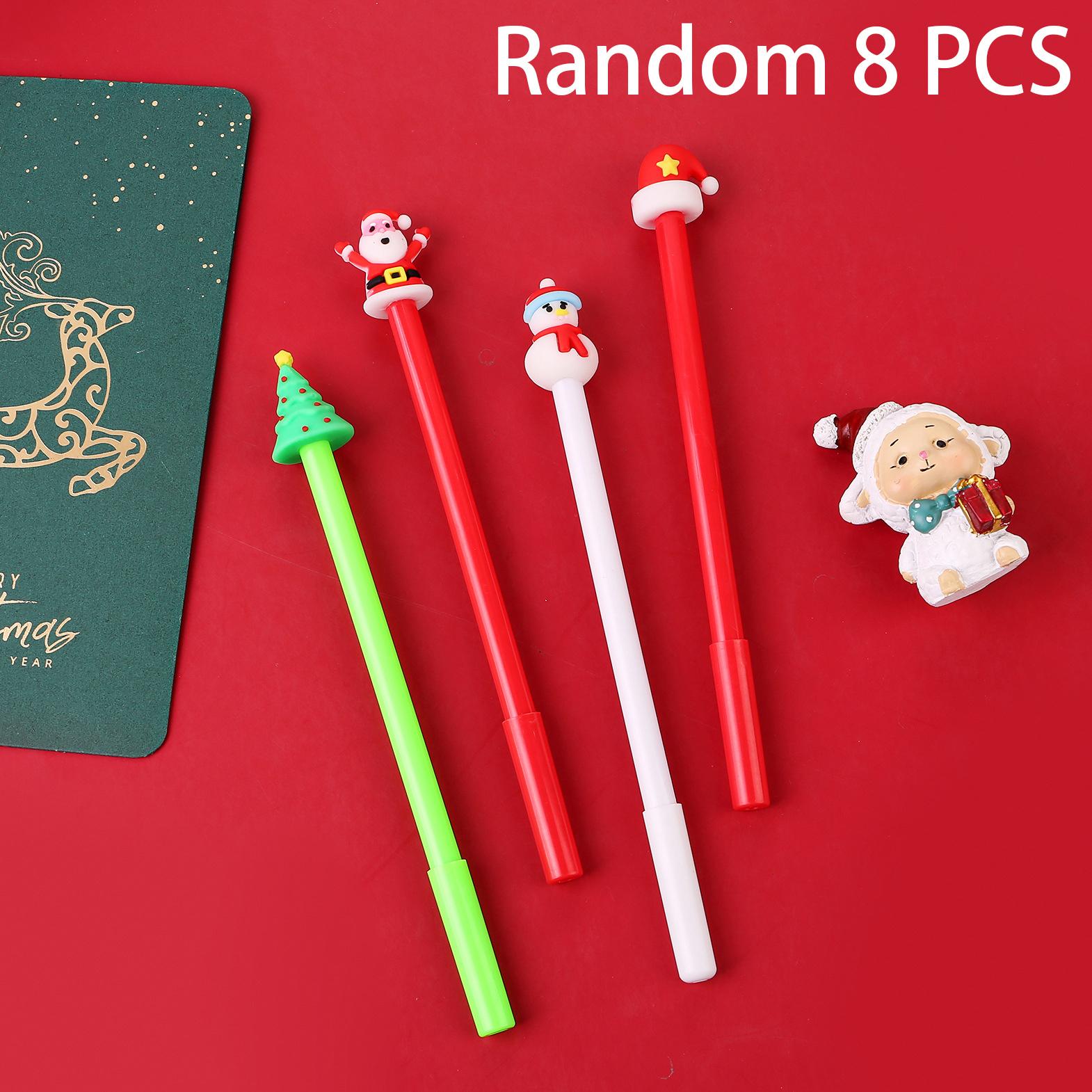 

8/ 16 шт. Праздничные мультяшные рождественские нейтральные ручки пластиковые, тонкий пишущий узел, формы снеговика и шапки Санты с черными чернилами 0,5 мм Сезон выпускных Возвращение в школу 8 PCS