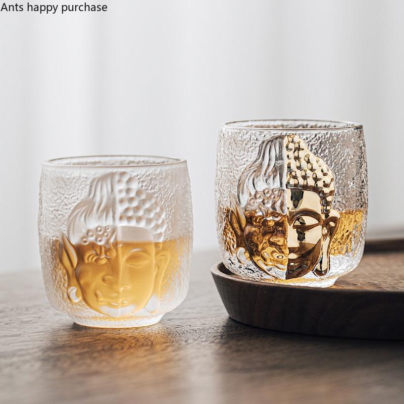 Soška Buddhy Skleněný šálek Kung Fu Čajový šálek Šálky na odpolední čaj Sklenice na vodu Skleněný hrnek Květinový čajový šálek Hrnek na mléko Hrnek na čaj Sklenice na víno Dárek