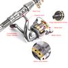 Telescopic Fishing Rod and Reel Combo Full Kit Spinning Fishing Reel Gear Organizer Pole Set with 100M Fishing Line Lures Hooks