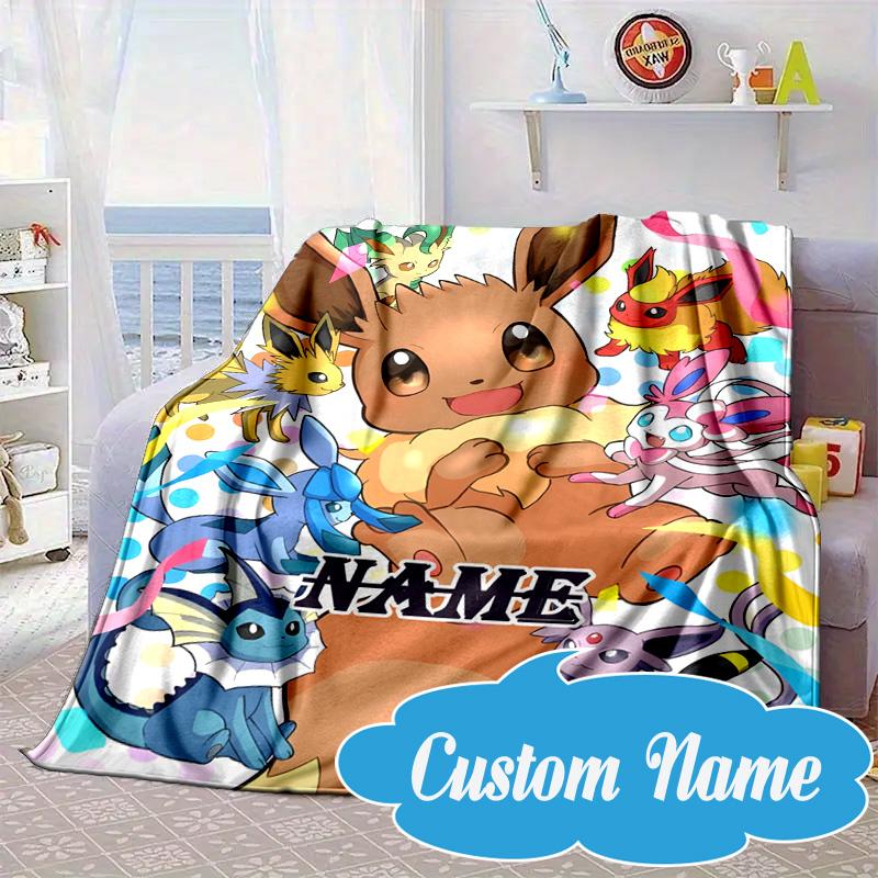 Custom Name Blanket Eevee Evolution Flannel blankets Patterns Throw Blanket All-Season Soft Gift for Couch, Bed, Camping Birthday gifts