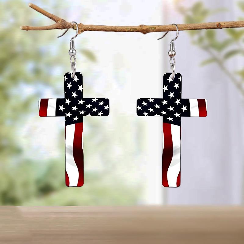 Independence Day Earrings Creative Blue Five-pointed Star Dwarf Earrings Simple Cross Flag Earrings