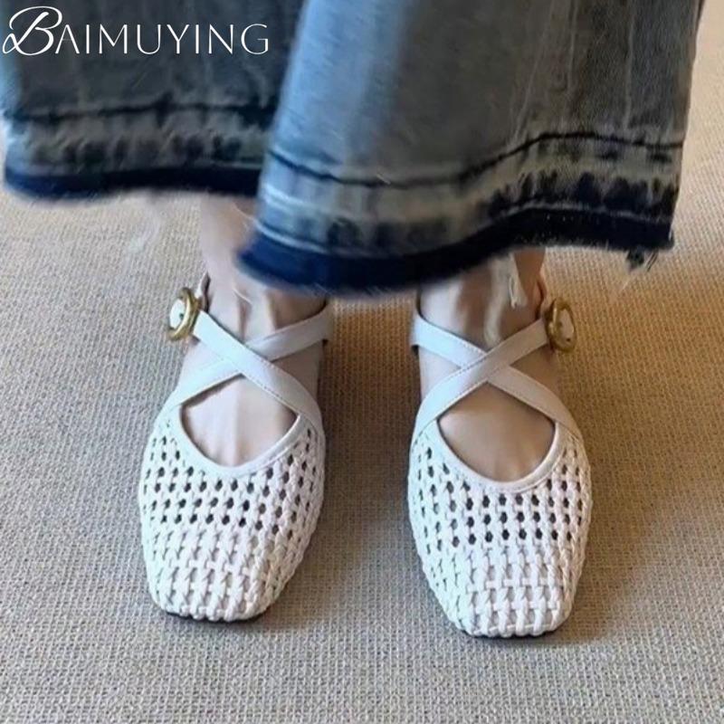 Mode Flechtwerk Damen Sandalen mit Absatz Lässige Pantoletten Schuhe Frau Sommer Quadratische Zehen Pantoletten 2025 Trend Komfortable Slides Weiches Leder Sandalen