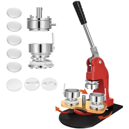 44mm Rotating Button Badge Maker with 300 Button Badge Materials, Button Making Machine, DIY Badge Making Machine for Anime, Idol, and Other Merchandi