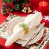 Napkin Ring 6Pcs Rings, Elastic Design Holder for Light And Thick Cotton Linen Satin Velvet Compatible Napkins, Imitation Holly Leaf Accessory