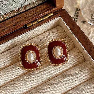 Vintage Red Ear Clip Women   Enamel Ear Studs Light Luxury Ear Accessories Earrings Jewelry