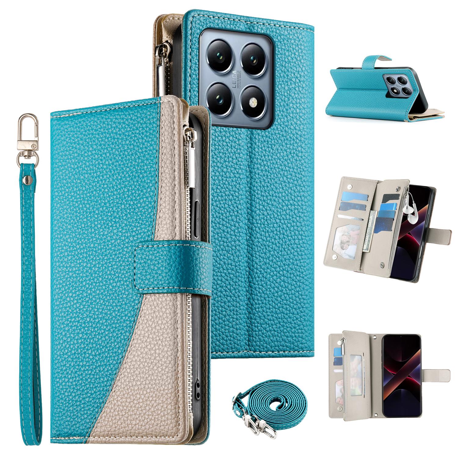 

Для Xiaomi 14T Pro Чехол Кошелек на молнии Кожаный откидной чехол для телефона с ремешками Lake Blue