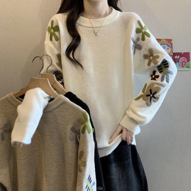 Pullover für Damen Herbst Winter Verdickter Pullover Warm Gestrickt Gestreift Rundhals Basisschicht Dehnbar Langarm Oversize Jumper Oberteile