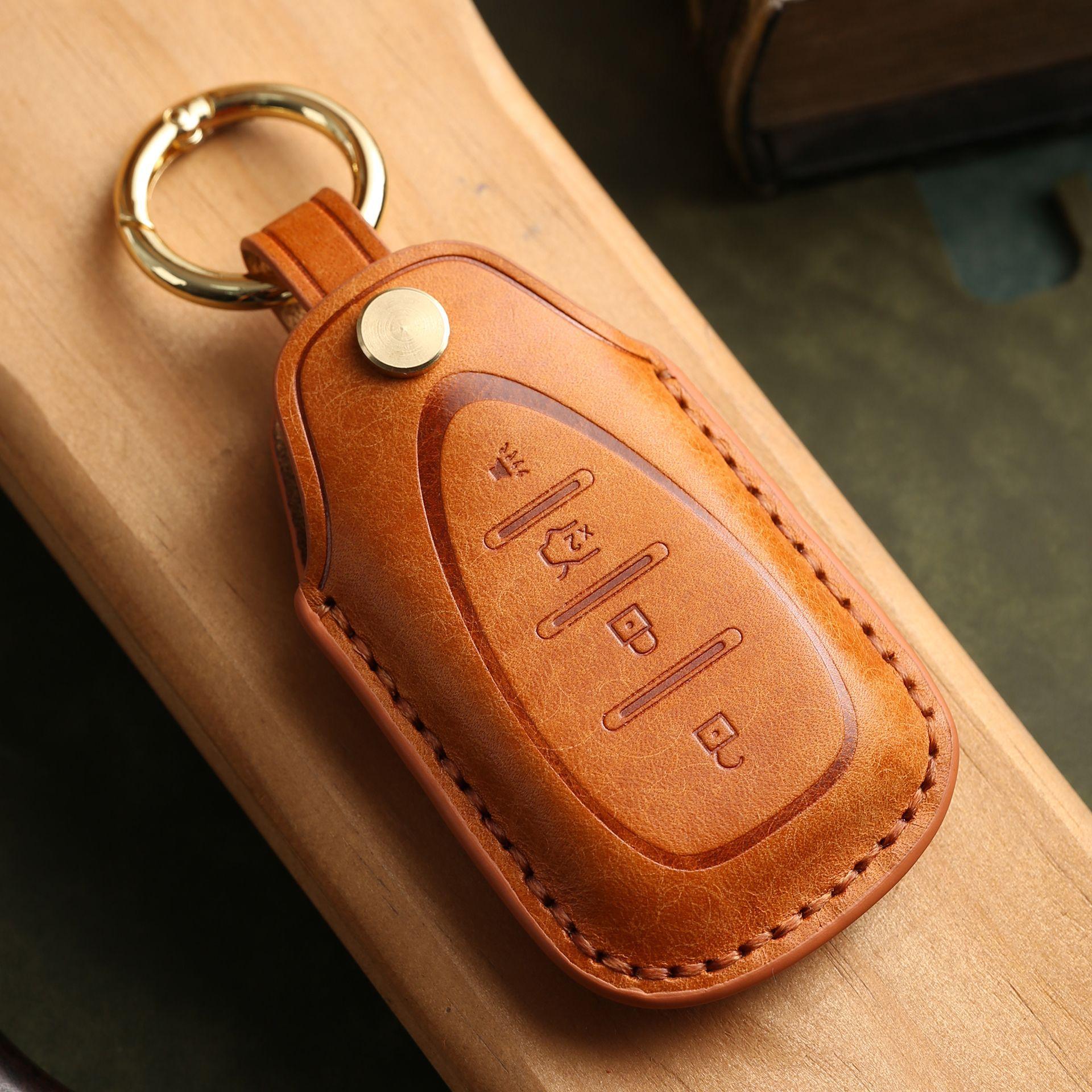 

Индивидуализированный чехол для ключа подходит для автомобиля Chevrolet Explorer Malibu XL, кожаный чехол-кольцо для ключа ручной работы. оранжевый