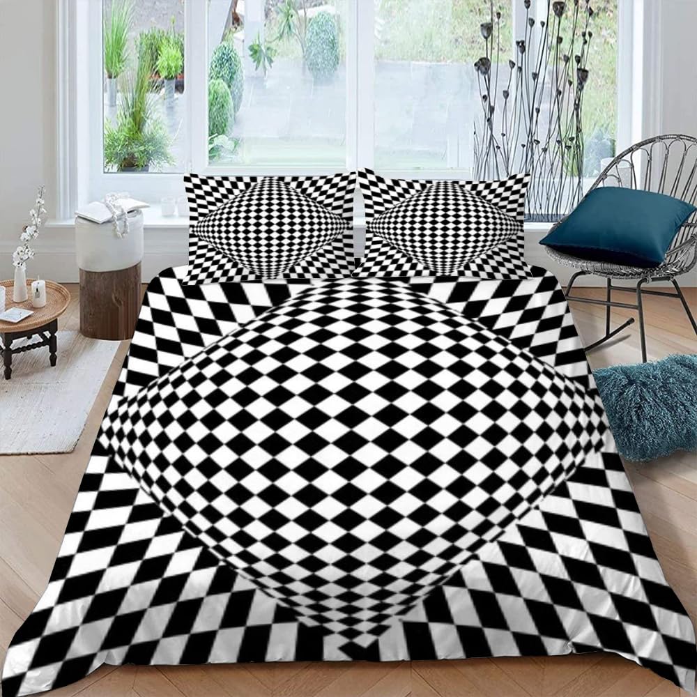 Comforter Black White For Boysgirls Abstract Geometry Comforter Fullvisual Art Bedding Set Optical Illusion Bedclothes