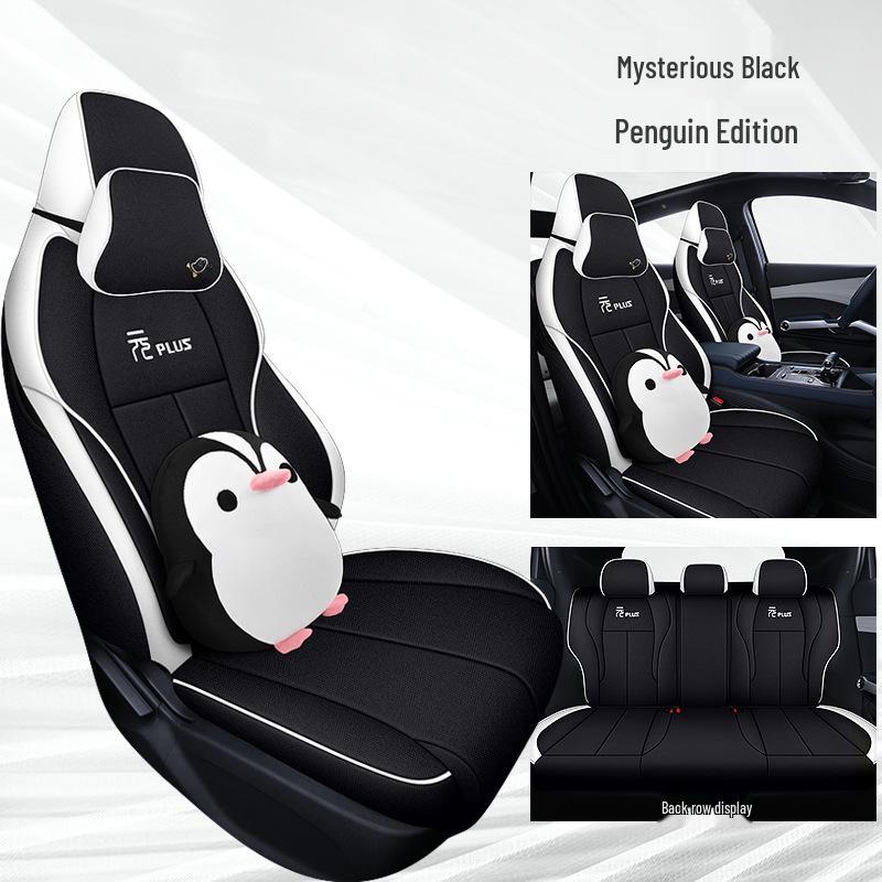 BYD Yuan PLUS Linen Cartoon Car Seat Cushion – Breathable, Full Wrap, Four Seasons Universal Cover.