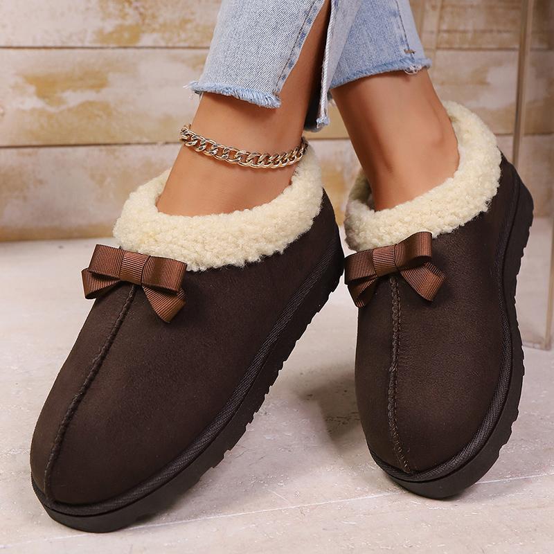 Fashion Vintage Bowknot Platform Cotton Shoes Women Plus Size 36-43 Non Slip Snow Boots Woman Warm Comfortable Short Plush Ankle Boots