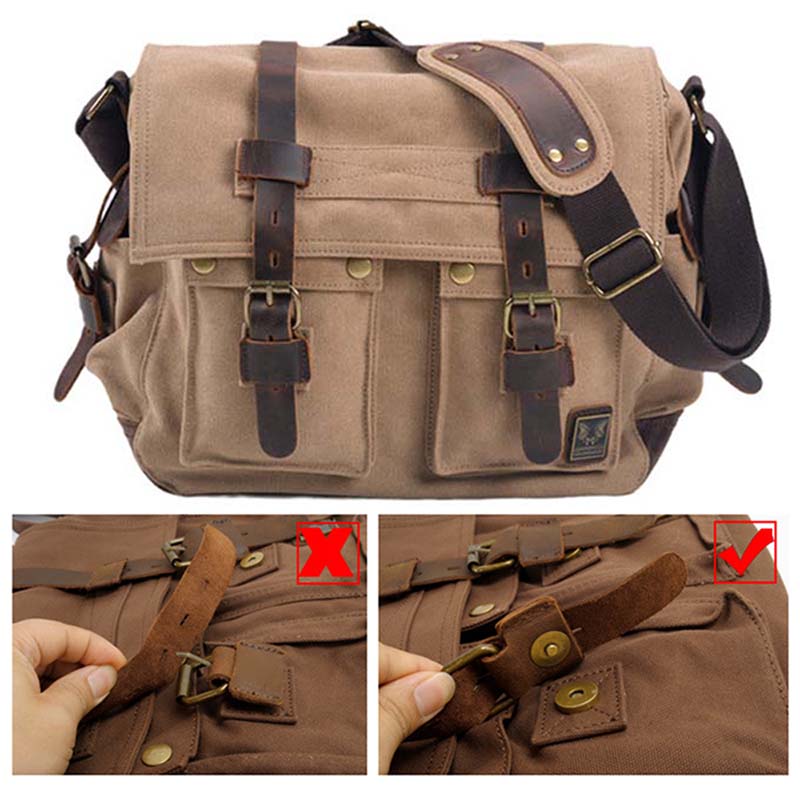 Euro-Amerikan Vintage Kanvas Crazy Horse Derisi Büyük Kapasiteli Postacı Çantası Çok Cepli Su Geçirmez Erkek Günlük Omuz Çantası