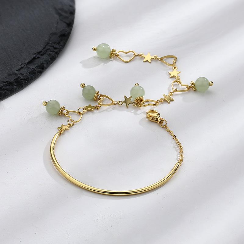 Retro Style Hollow Love Star Bracelet Niche Design Sense Beaded Tassel Hetian Jade Bracelet Women