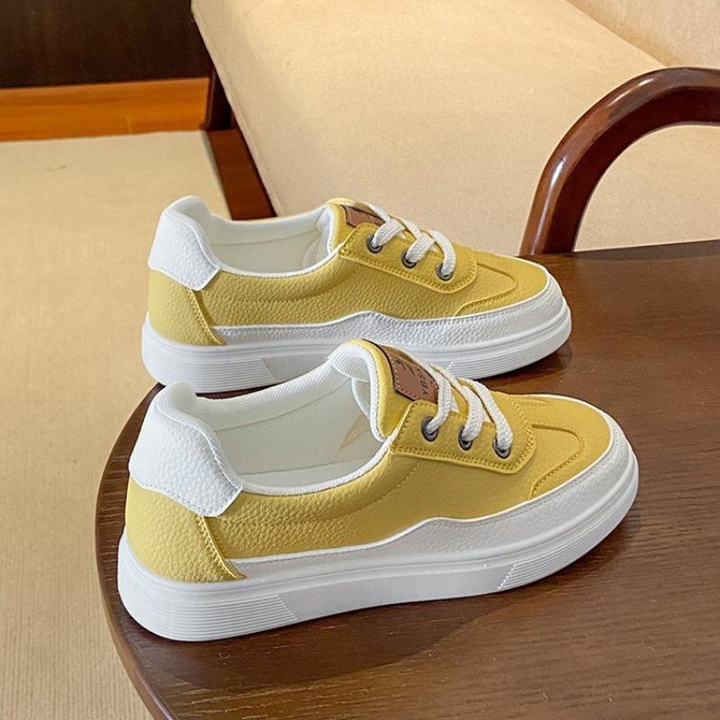 

Low-top flat-bottom lace-up little white shoes autumn simple casual single shoes women s versatile board shoes 35 жёлтый