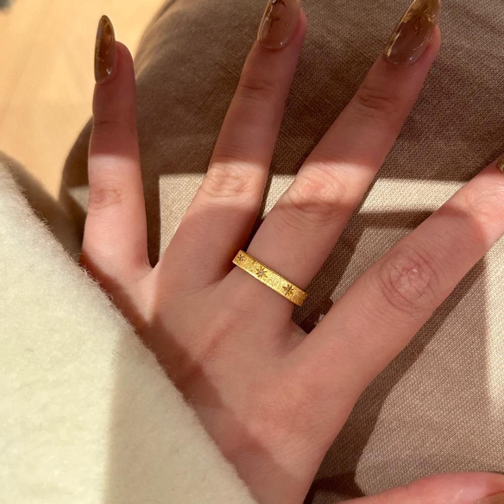 Vintage Handmade Brushed Diamond Octagram Ring for Women Double Star Ring Gold Plated Stackable Rings Adjustable