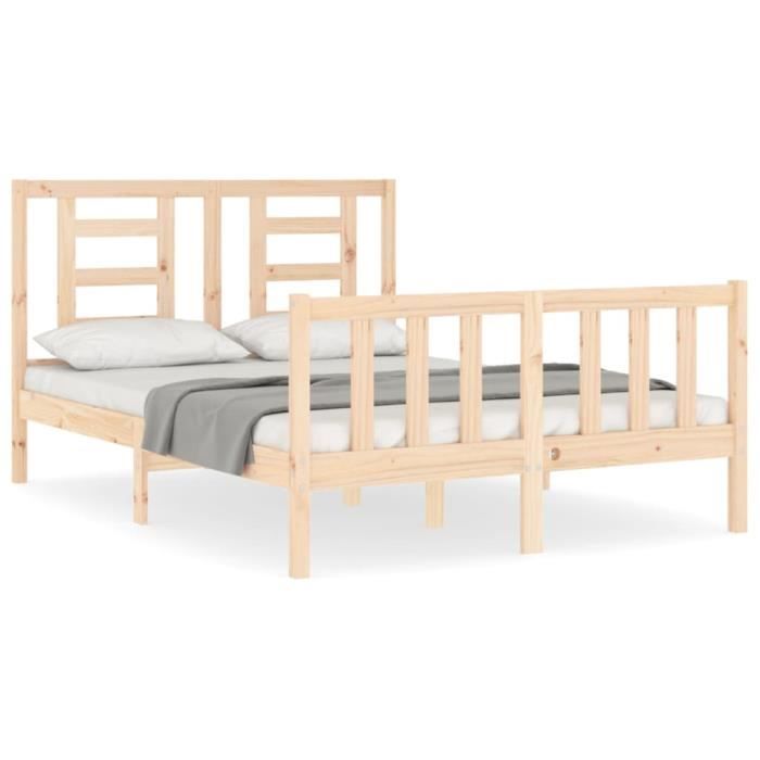 VidaXL Cadre de lit avec tête de lit 140x200 cm bois massif 3192881