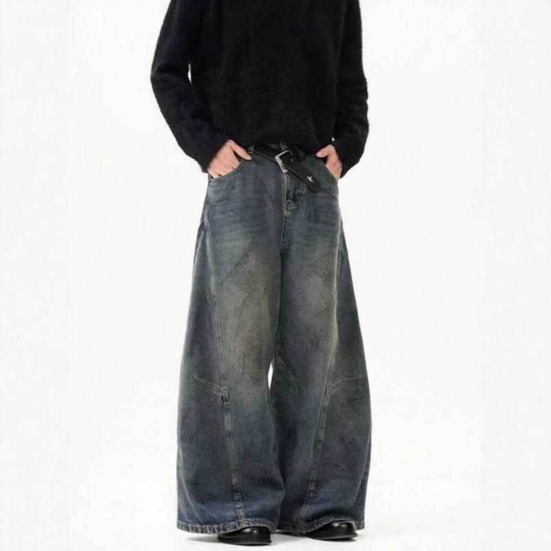 Vintage Distressed Deconstructed Washed Denim Jeans Loose Wide Leg Pants Men Women High Street Casual Trousers